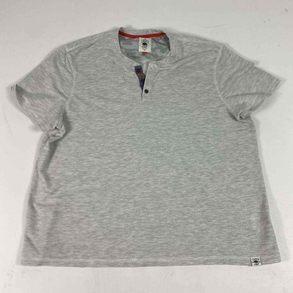 Copper‎ & Oak Shirt Mens 2XL Gray Short Sleeve Henley Textured Knit Casual Tee